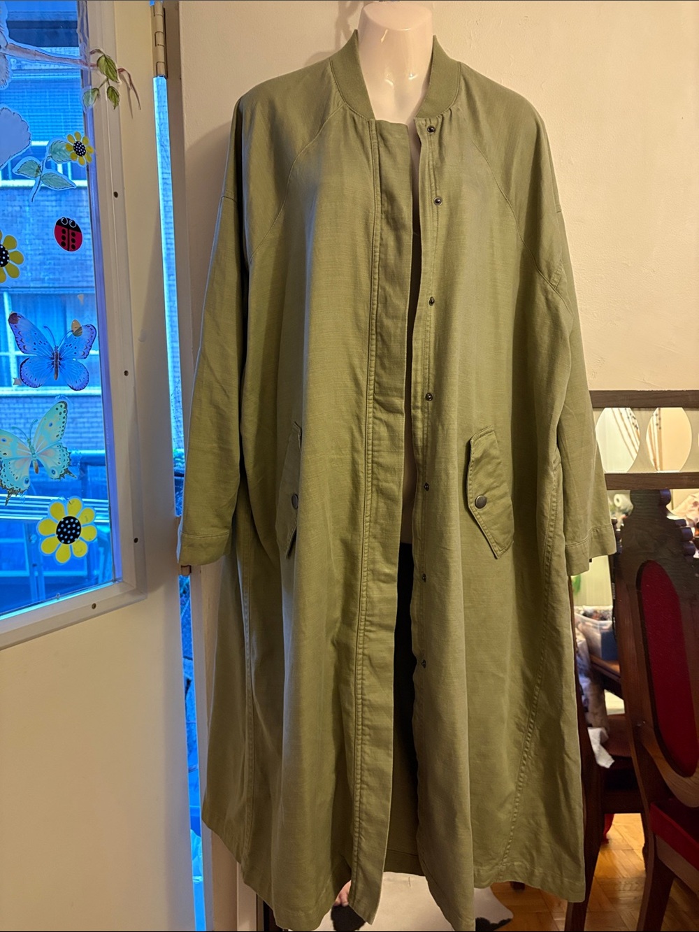 Dex Olive Utility Trench Coat. Cotton. TENCEL